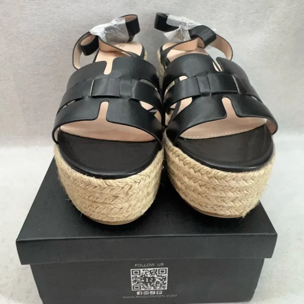NIB Women’s RAID Harlene Plaftorm Espadrille Sandals 3” Heel Black size 10 Wide